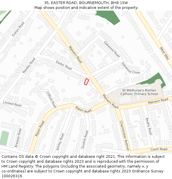 35, EASTER ROAD, BOURNEMOUTH, BH9 1SW: Location map and indicative extent of plot