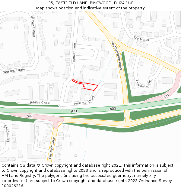 35, EASTFIELD LANE, RINGWOOD, BH24 1UP: Location map and indicative extent of plot