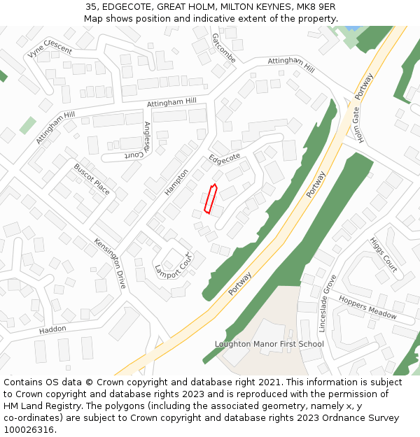 35, EDGECOTE, GREAT HOLM, MILTON KEYNES, MK8 9ER: Location map and indicative extent of plot