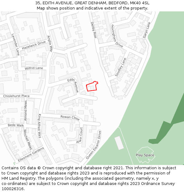 35, EDITH AVENUE, GREAT DENHAM, BEDFORD, MK40 4SL: Location map and indicative extent of plot