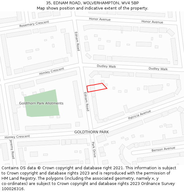 35, EDNAM ROAD, WOLVERHAMPTON, WV4 5BP: Location map and indicative extent of plot