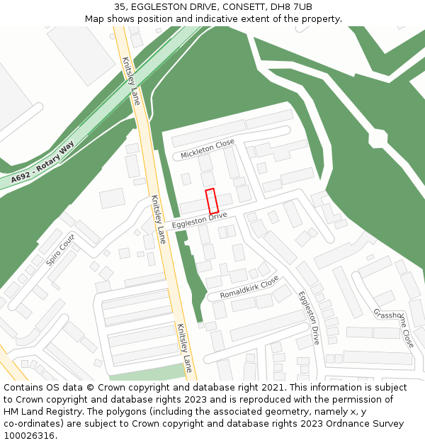 35, EGGLESTON DRIVE, CONSETT, DH8 7UB: Location map and indicative extent of plot