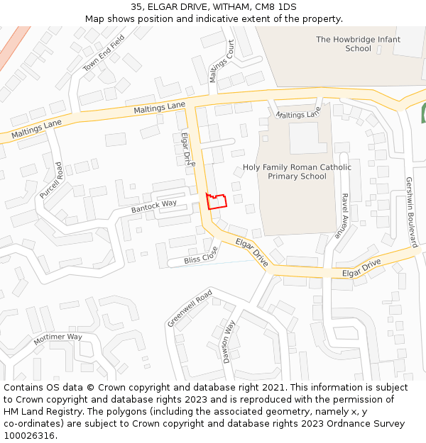 35, ELGAR DRIVE, WITHAM, CM8 1DS: Location map and indicative extent of plot