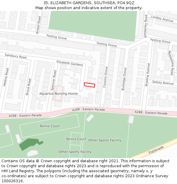 35, ELIZABETH GARDENS, SOUTHSEA, PO4 9QZ: Location map and indicative extent of plot