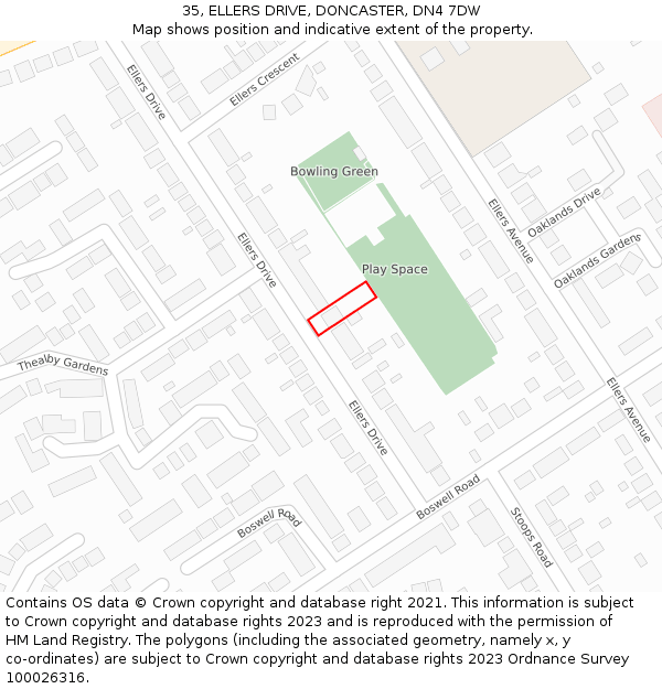 35, ELLERS DRIVE, DONCASTER, DN4 7DW: Location map and indicative extent of plot