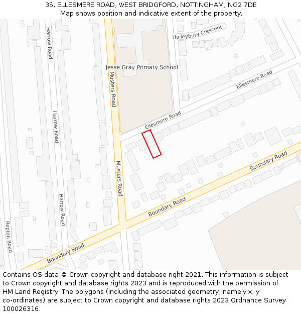 35, ELLESMERE ROAD, WEST BRIDGFORD, NOTTINGHAM, NG2 7DE: Location map and indicative extent of plot