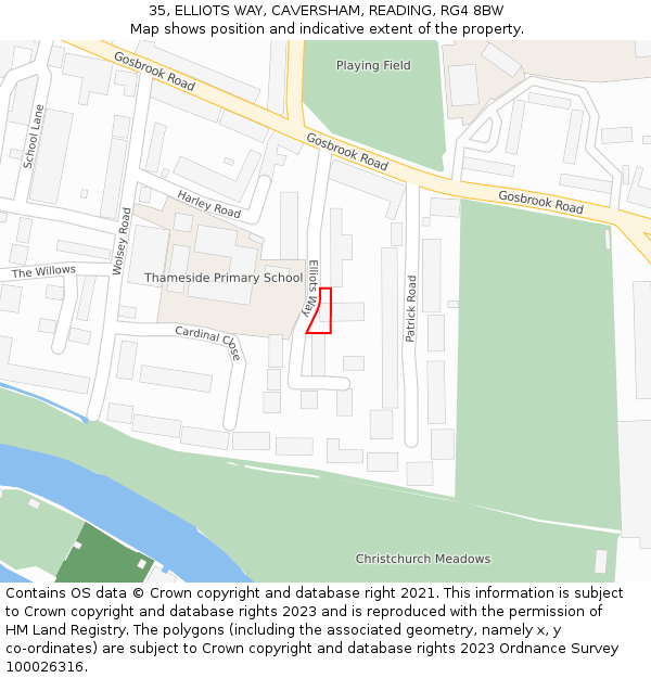 35, ELLIOTS WAY, CAVERSHAM, READING, RG4 8BW: Location map and indicative extent of plot
