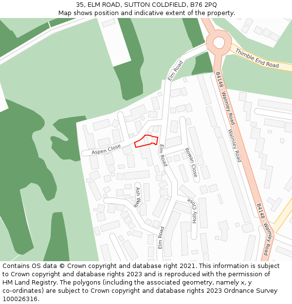 35, ELM ROAD, SUTTON COLDFIELD, B76 2PQ: Location map and indicative extent of plot