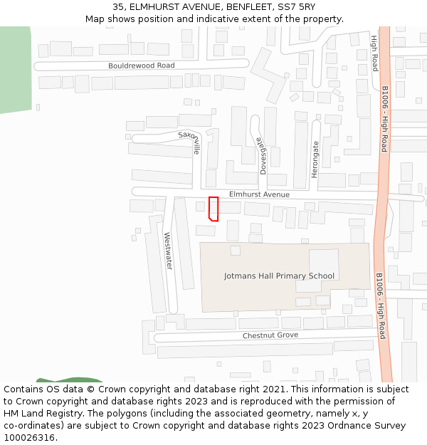 35, ELMHURST AVENUE, BENFLEET, SS7 5RY: Location map and indicative extent of plot