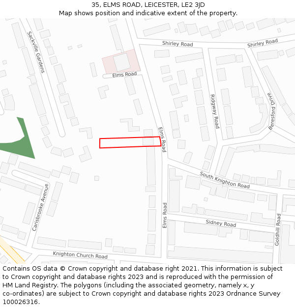 35, ELMS ROAD, LEICESTER, LE2 3JD: Location map and indicative extent of plot