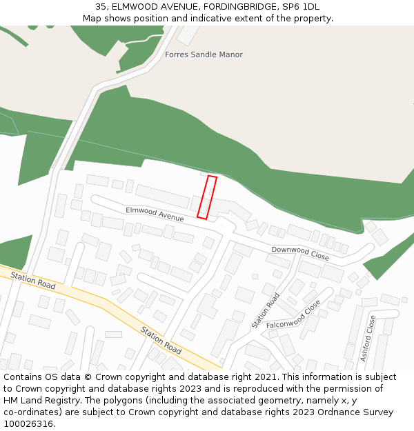 35, ELMWOOD AVENUE, FORDINGBRIDGE, SP6 1DL: Location map and indicative extent of plot