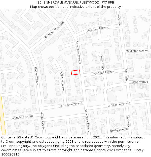 35, ENNERDALE AVENUE, FLEETWOOD, FY7 8PB: Location map and indicative extent of plot