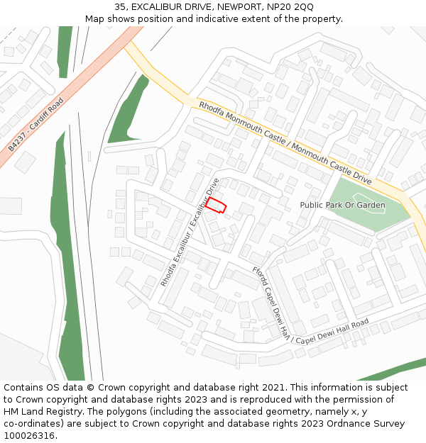35, EXCALIBUR DRIVE, NEWPORT, NP20 2QQ: Location map and indicative extent of plot