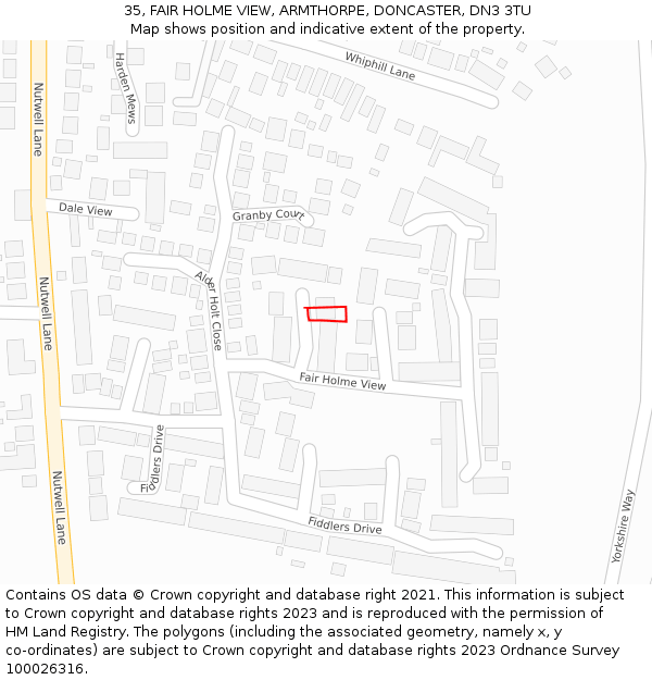 35, FAIR HOLME VIEW, ARMTHORPE, DONCASTER, DN3 3TU: Location map and indicative extent of plot