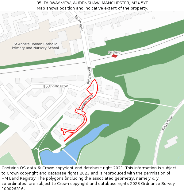 35, FAIRWAY VIEW, AUDENSHAW, MANCHESTER, M34 5YT: Location map and indicative extent of plot