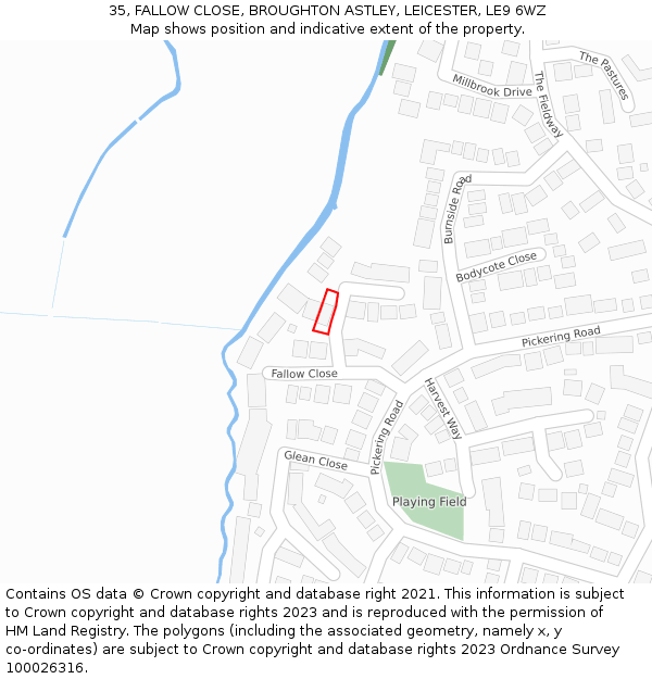 35, FALLOW CLOSE, BROUGHTON ASTLEY, LEICESTER, LE9 6WZ: Location map and indicative extent of plot