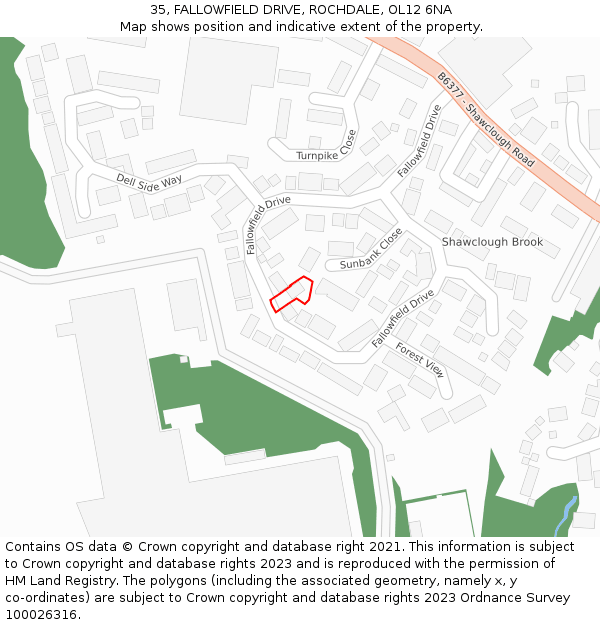 35, FALLOWFIELD DRIVE, ROCHDALE, OL12 6NA: Location map and indicative extent of plot