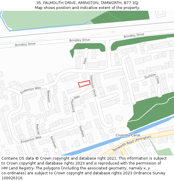 35, FALMOUTH DRIVE, AMINGTON, TAMWORTH, B77 3QJ: Location map and indicative extent of plot