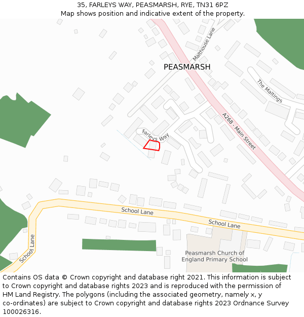 35, FARLEYS WAY, PEASMARSH, RYE, TN31 6PZ: Location map and indicative extent of plot