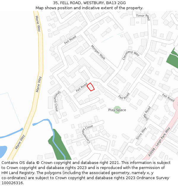 35, FELL ROAD, WESTBURY, BA13 2GG: Location map and indicative extent of plot