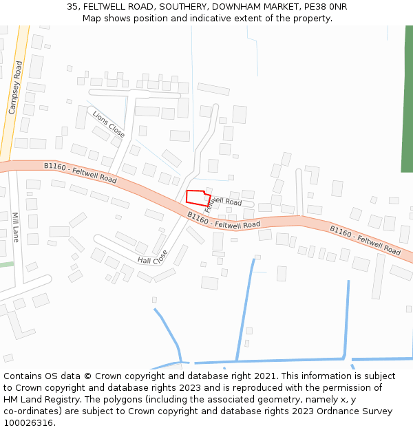 35, FELTWELL ROAD, SOUTHERY, DOWNHAM MARKET, PE38 0NR: Location map and indicative extent of plot