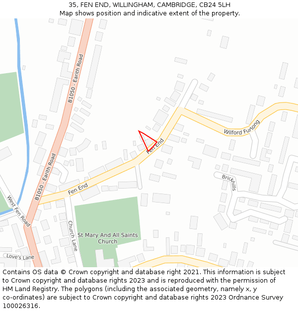 35, FEN END, WILLINGHAM, CAMBRIDGE, CB24 5LH: Location map and indicative extent of plot