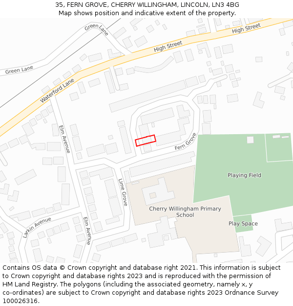 35, FERN GROVE, CHERRY WILLINGHAM, LINCOLN, LN3 4BG: Location map and indicative extent of plot