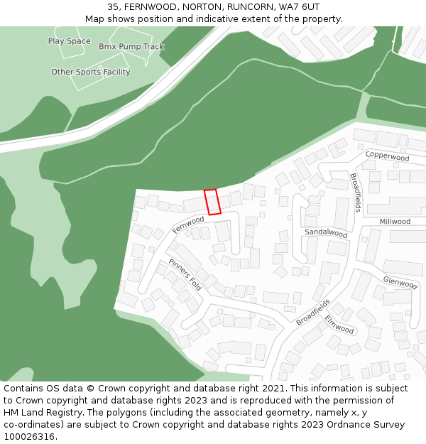 35, FERNWOOD, NORTON, RUNCORN, WA7 6UT: Location map and indicative extent of plot