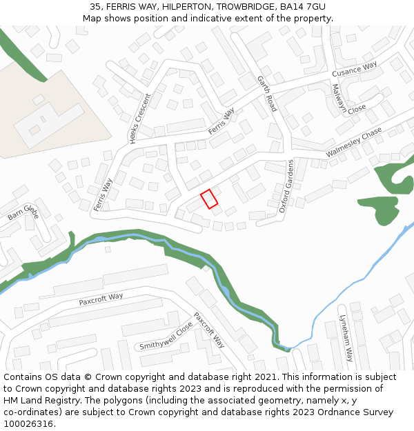 35, FERRIS WAY, HILPERTON, TROWBRIDGE, BA14 7GU: Location map and indicative extent of plot