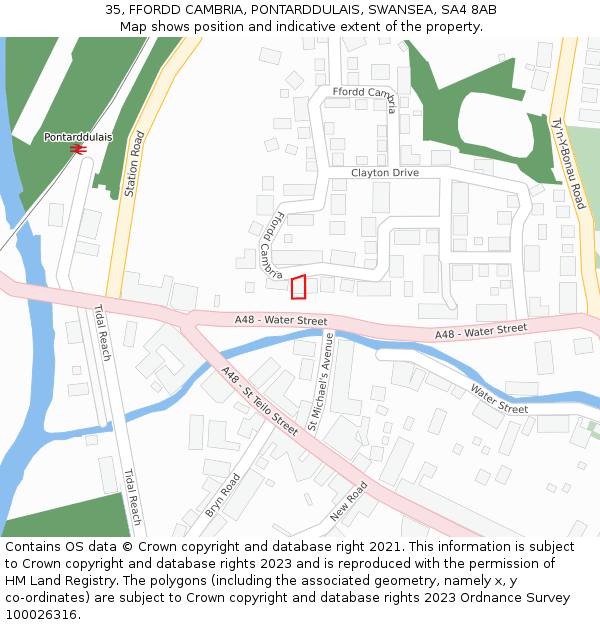 35, FFORDD CAMBRIA, PONTARDDULAIS, SWANSEA, SA4 8AB: Location map and indicative extent of plot