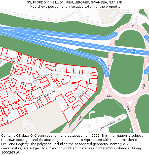 35, FFORDD Y MEILLION, PENLLERGAER, SWANSEA, SA4 9FD: Location map and indicative extent of plot