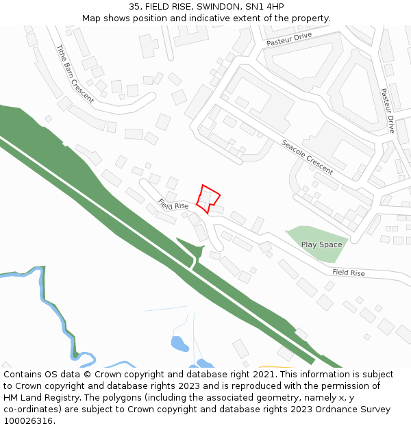 35, FIELD RISE, SWINDON, SN1 4HP: Location map and indicative extent of plot