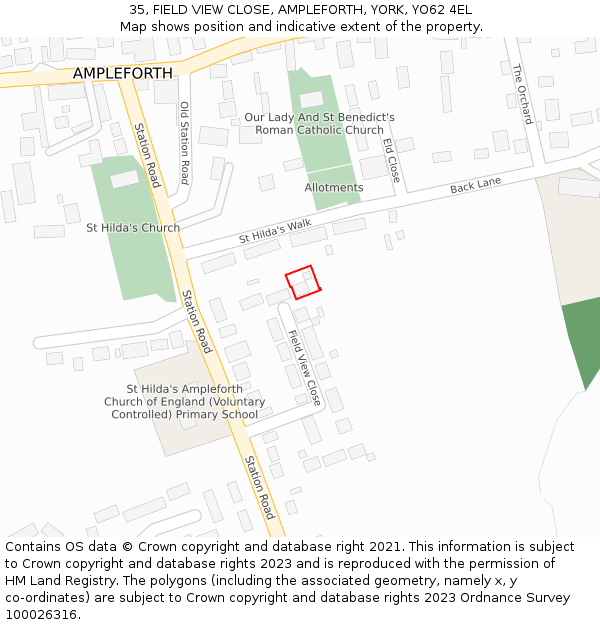 35, FIELD VIEW CLOSE, AMPLEFORTH, YORK, YO62 4EL: Location map and indicative extent of plot