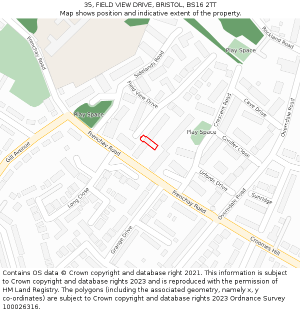 35, FIELD VIEW DRIVE, BRISTOL, BS16 2TT: Location map and indicative extent of plot