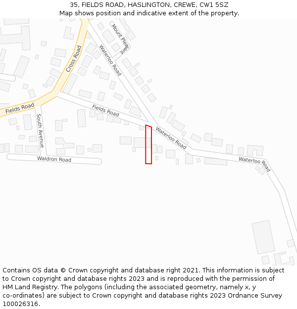 35, FIELDS ROAD, HASLINGTON, CREWE, CW1 5SZ: Location map and indicative extent of plot