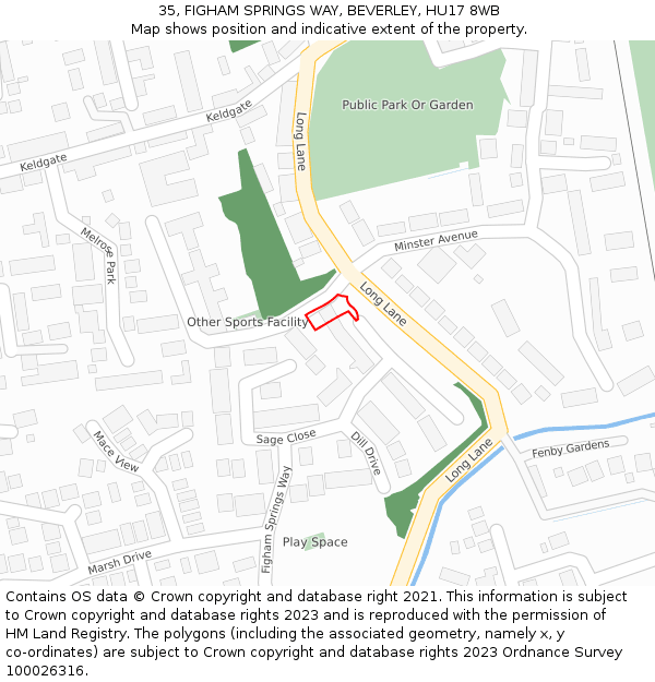 35, FIGHAM SPRINGS WAY, BEVERLEY, HU17 8WB: Location map and indicative extent of plot