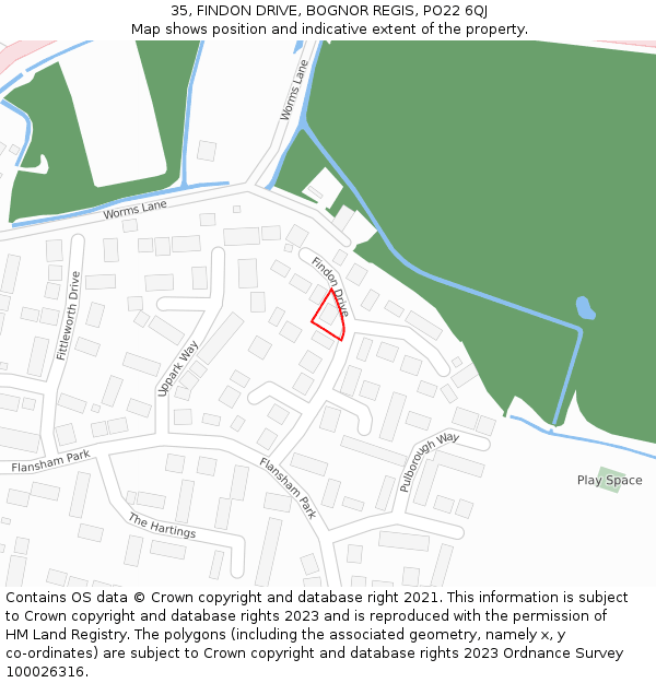 35, FINDON DRIVE, BOGNOR REGIS, PO22 6QJ: Location map and indicative extent of plot