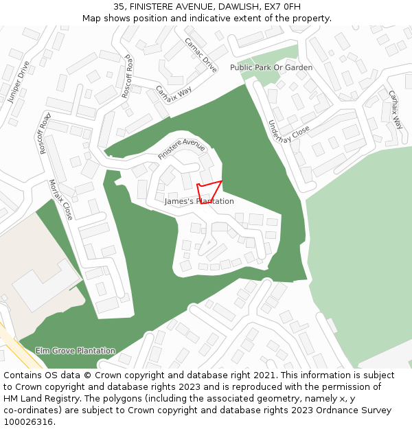 35, FINISTERE AVENUE, DAWLISH, EX7 0FH: Location map and indicative extent of plot