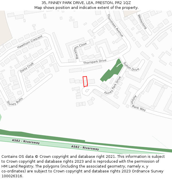 35, FINNEY PARK DRIVE, LEA, PRESTON, PR2 1QZ: Location map and indicative extent of plot