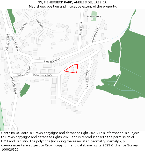 35, FISHERBECK PARK, AMBLESIDE, LA22 0AJ: Location map and indicative extent of plot