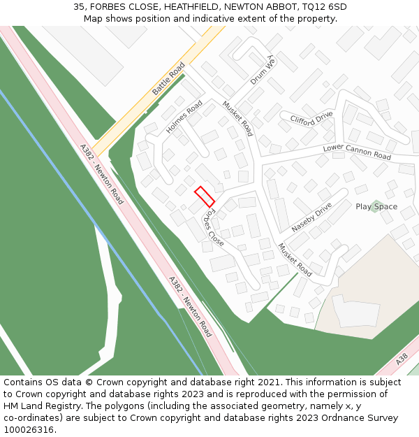 35, FORBES CLOSE, HEATHFIELD, NEWTON ABBOT, TQ12 6SD: Location map and indicative extent of plot