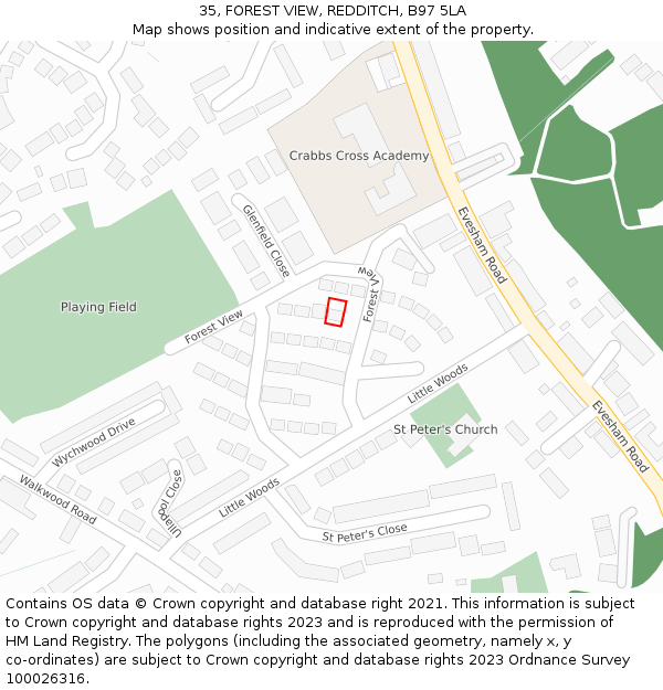 35, FOREST VIEW, REDDITCH, B97 5LA: Location map and indicative extent of plot