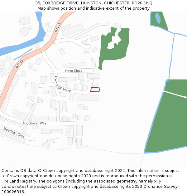 35, FOXBRIDGE DRIVE, HUNSTON, CHICHESTER, PO20 1NQ: Location map and indicative extent of plot