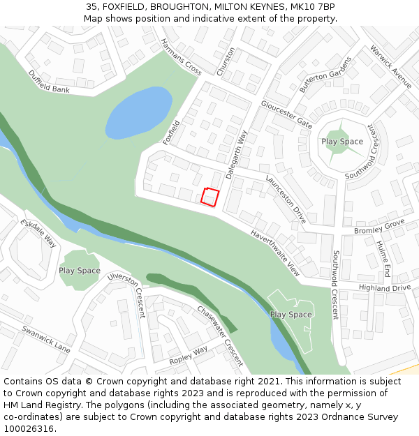 35, FOXFIELD, BROUGHTON, MILTON KEYNES, MK10 7BP: Location map and indicative extent of plot