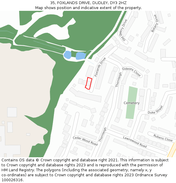 35, FOXLANDS DRIVE, DUDLEY, DY3 2HZ: Location map and indicative extent of plot