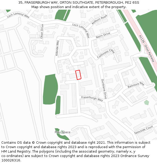 35, FRASERBURGH WAY, ORTON SOUTHGATE, PETERBOROUGH, PE2 6SS: Location map and indicative extent of plot