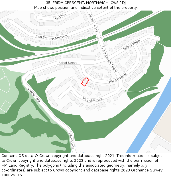 35, FRIDA CRESCENT, NORTHWICH, CW8 1DJ: Location map and indicative extent of plot