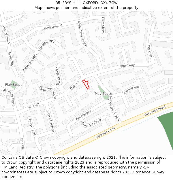 35, FRYS HILL, OXFORD, OX4 7GW: Location map and indicative extent of plot