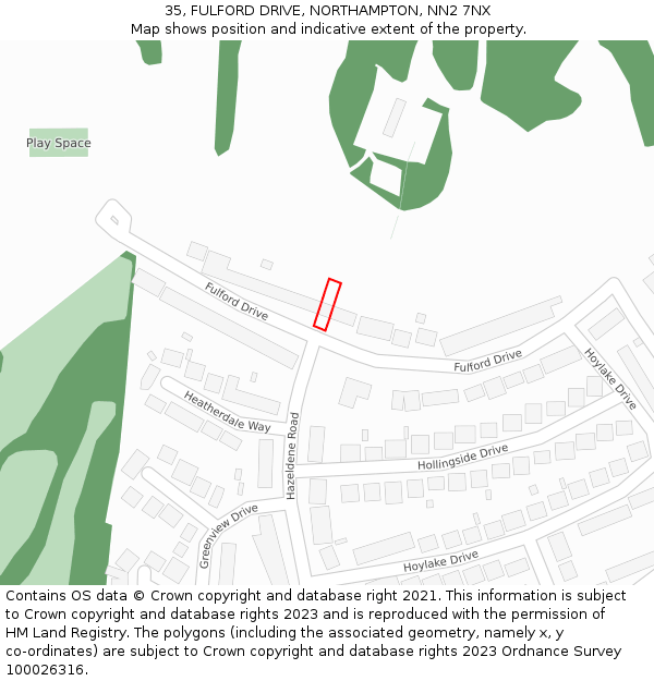 35, FULFORD DRIVE, NORTHAMPTON, NN2 7NX: Location map and indicative extent of plot