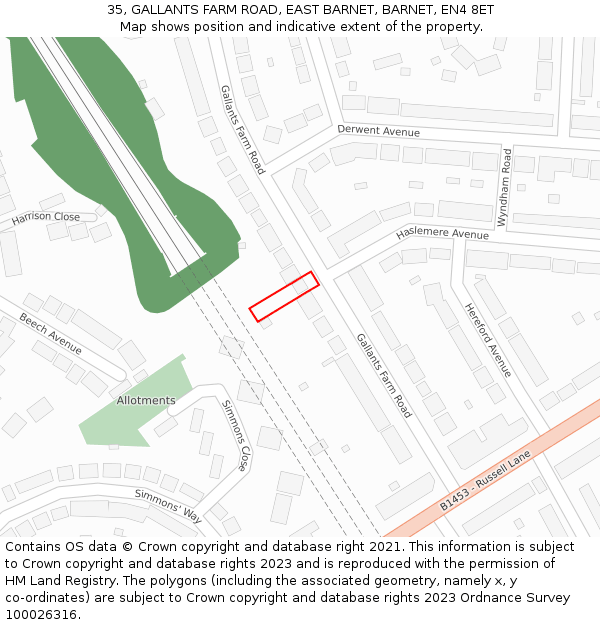 35, GALLANTS FARM ROAD, EAST BARNET, BARNET, EN4 8ET: Location map and indicative extent of plot